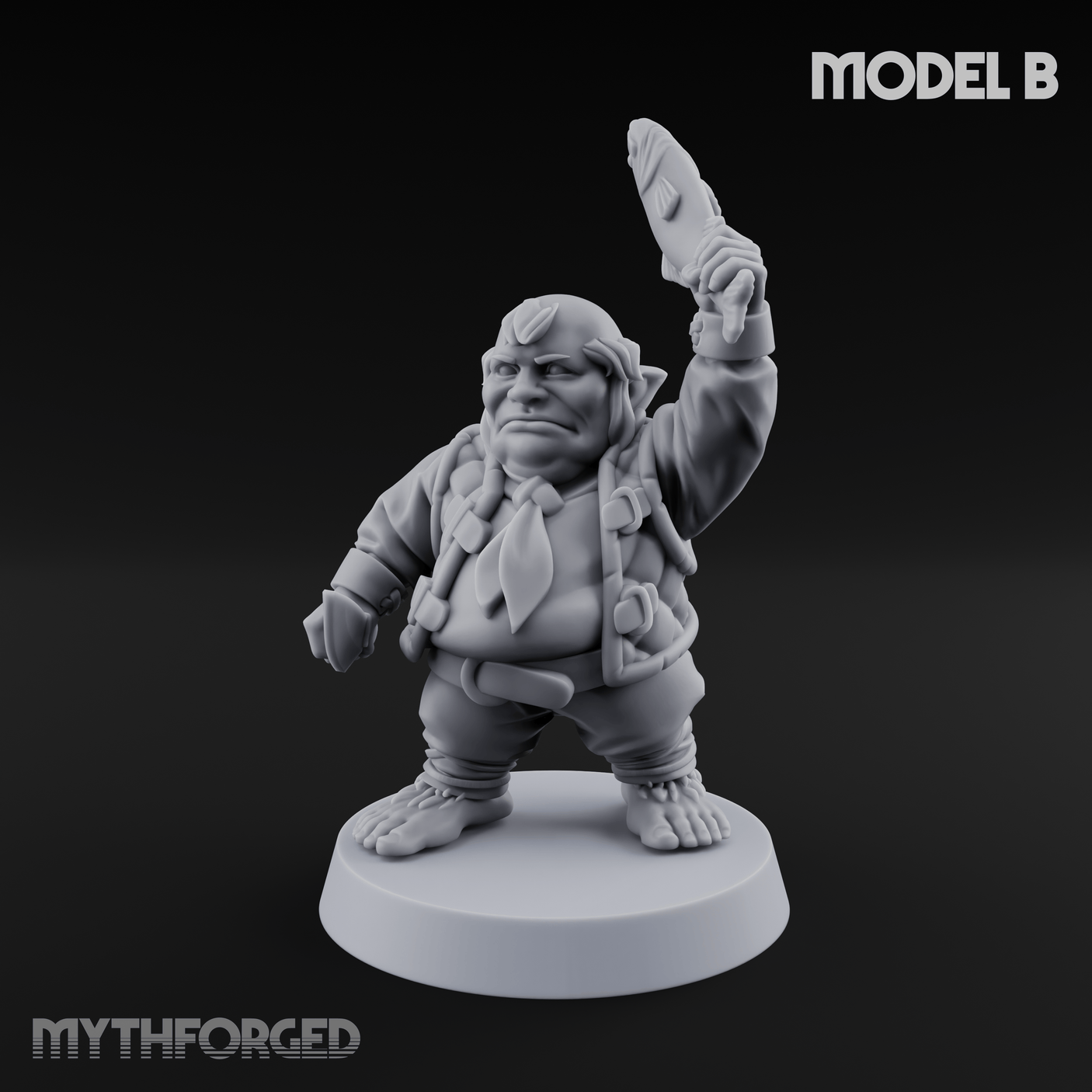Makeshift Weapons Held High Halfling Militia B Miniature for Dungeons and Dragons, Pathfinder or other TTRPGs