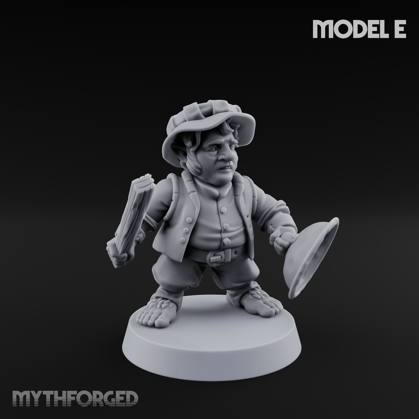 Makeshift Weapons Held High Halfling Militia Miniature for Dungeons and Dragons, Pathfinder or other TTRPGs