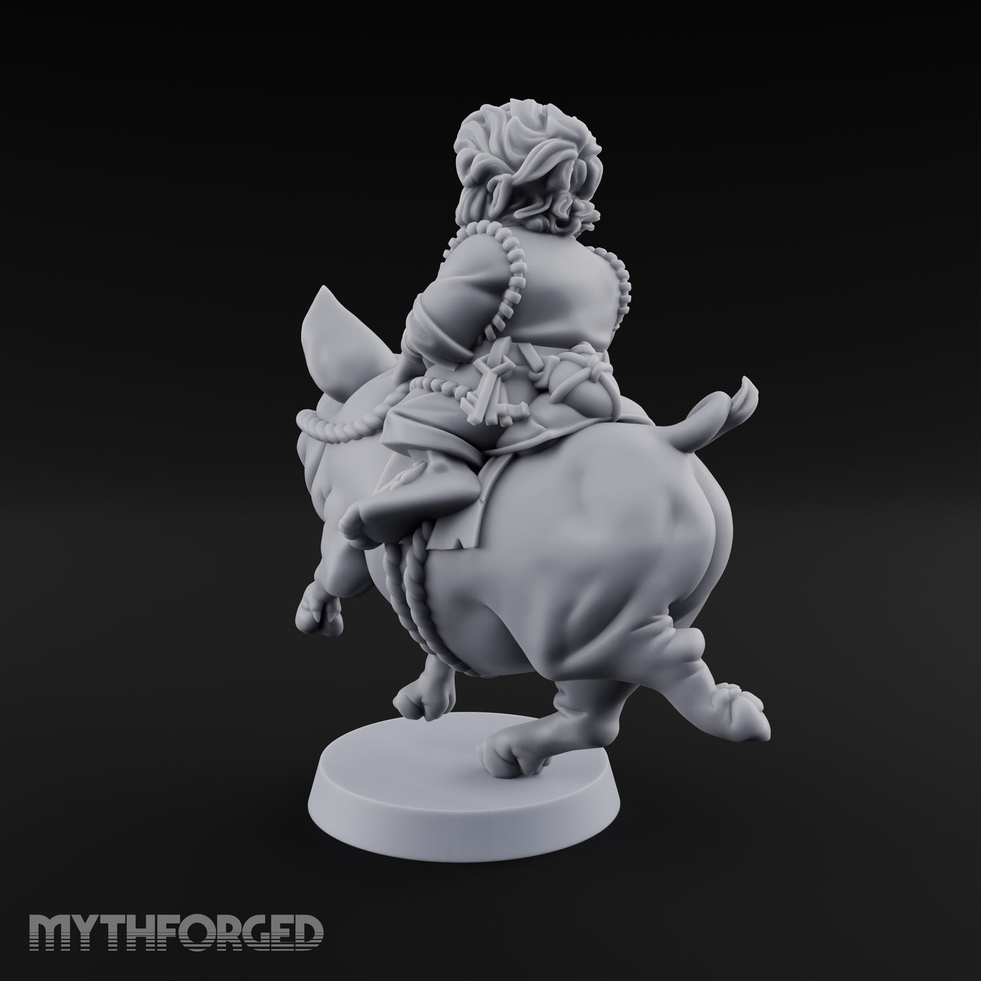 Pig Galloping Granny Halfling Rider Miniature for Dungeons and Dragons, Pathfinder or other TTRPGs