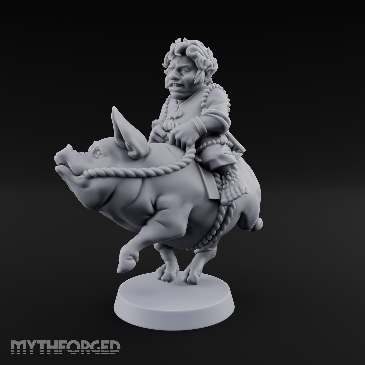 Pig Galloping Granny Halfling Rider Miniature for Dungeons and Dragons, Pathfinder or other TTRPGs