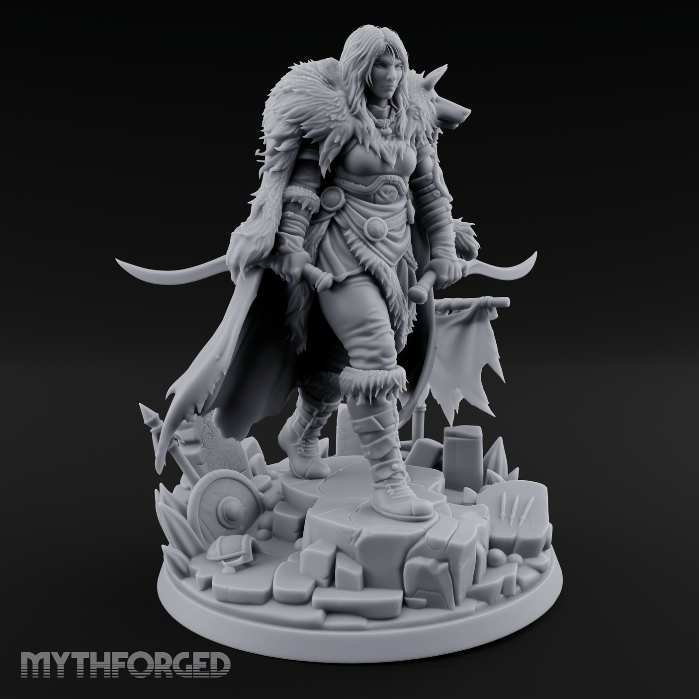 Fur Cloaked Striding Human Ranger Miniature for Dungeons and Dragons, Pathfinder or other TTRPGs