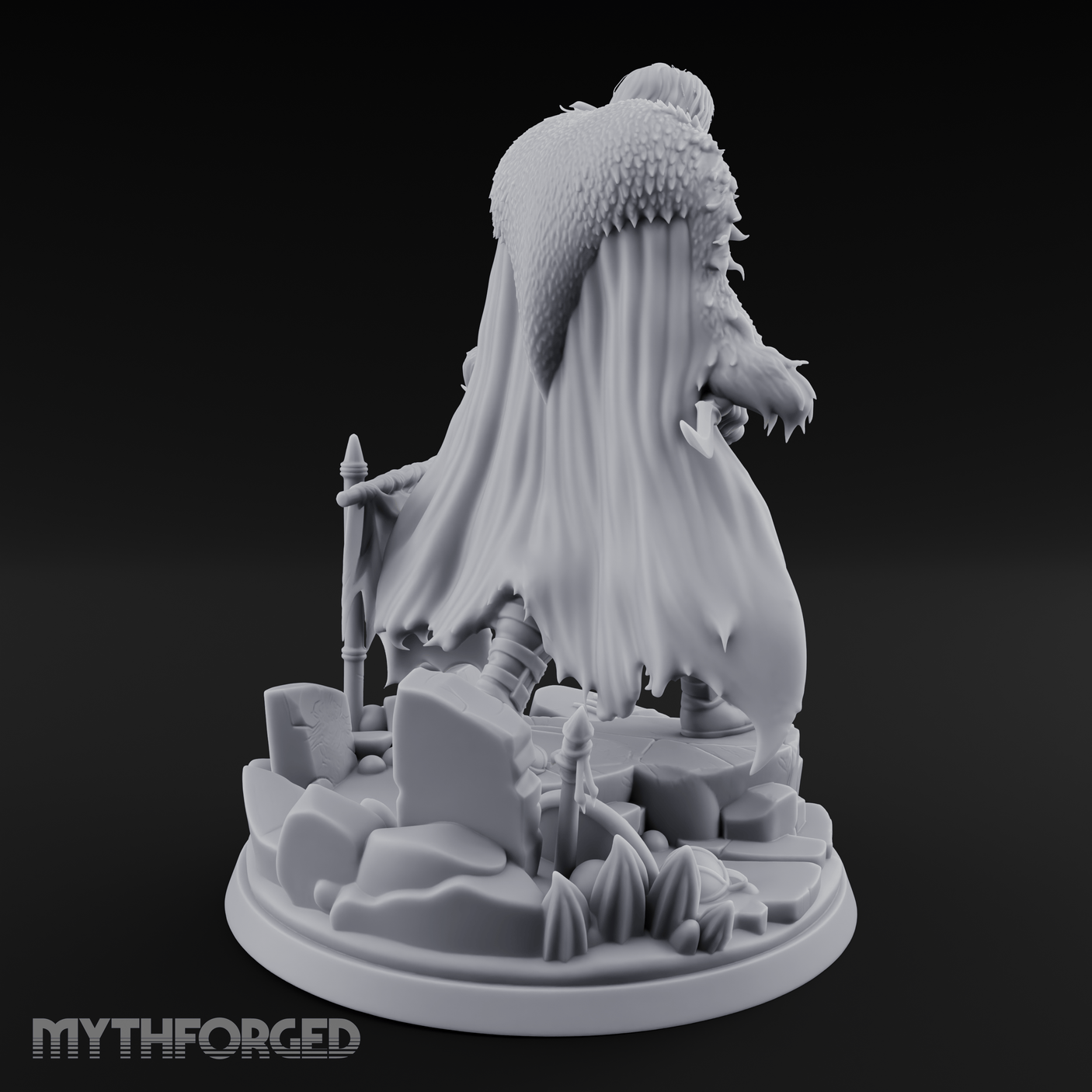 Fur Cloaked Striding Human Ranger Miniature for Dungeons and Dragons, Pathfinder or other TTRPGs