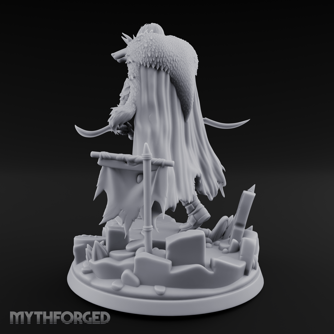 Fur Cloaked Striding Human Ranger Miniature for Dungeons and Dragons, Pathfinder or other TTRPGs