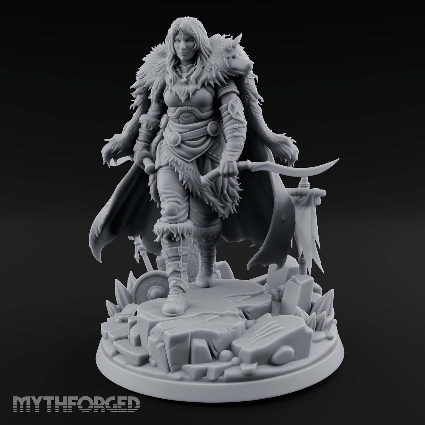 Fur Cloaked Striding Human Ranger Miniature for Dungeons and Dragons, Pathfinder or other TTRPGs
