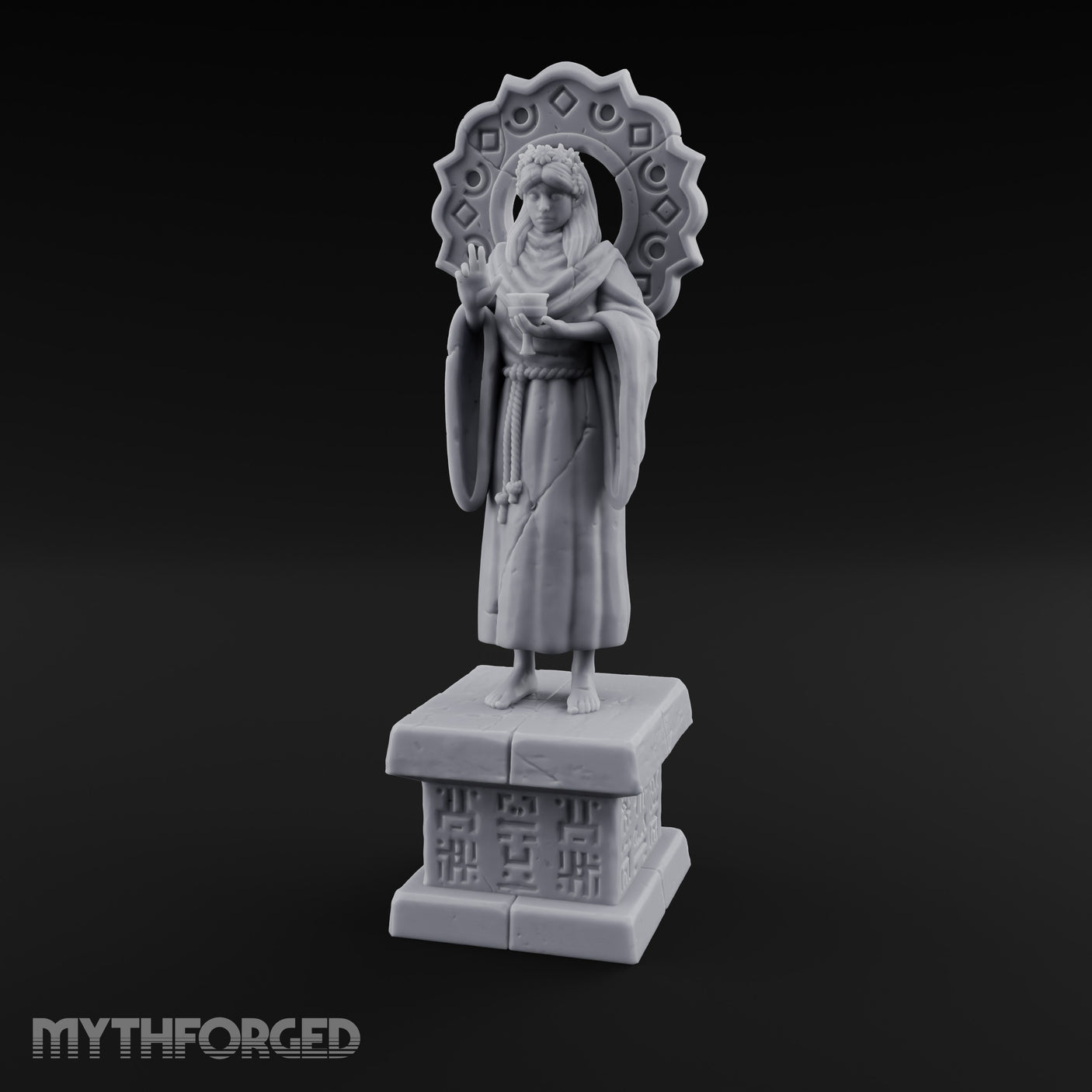 Halo-Backed Glyph-Pedestaled Robed Saint Statue gallery 1