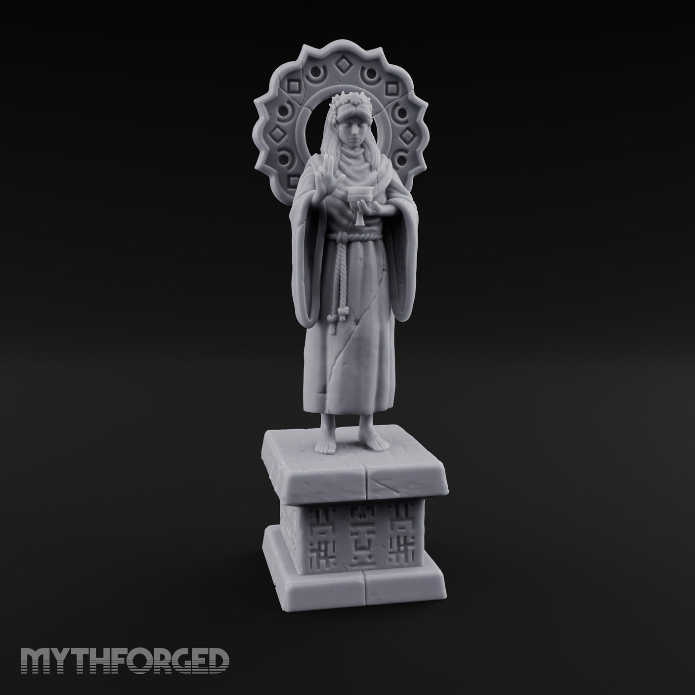 Halo-Backed Glyph-Pedestaled Robed Saint Statue gallery 2
