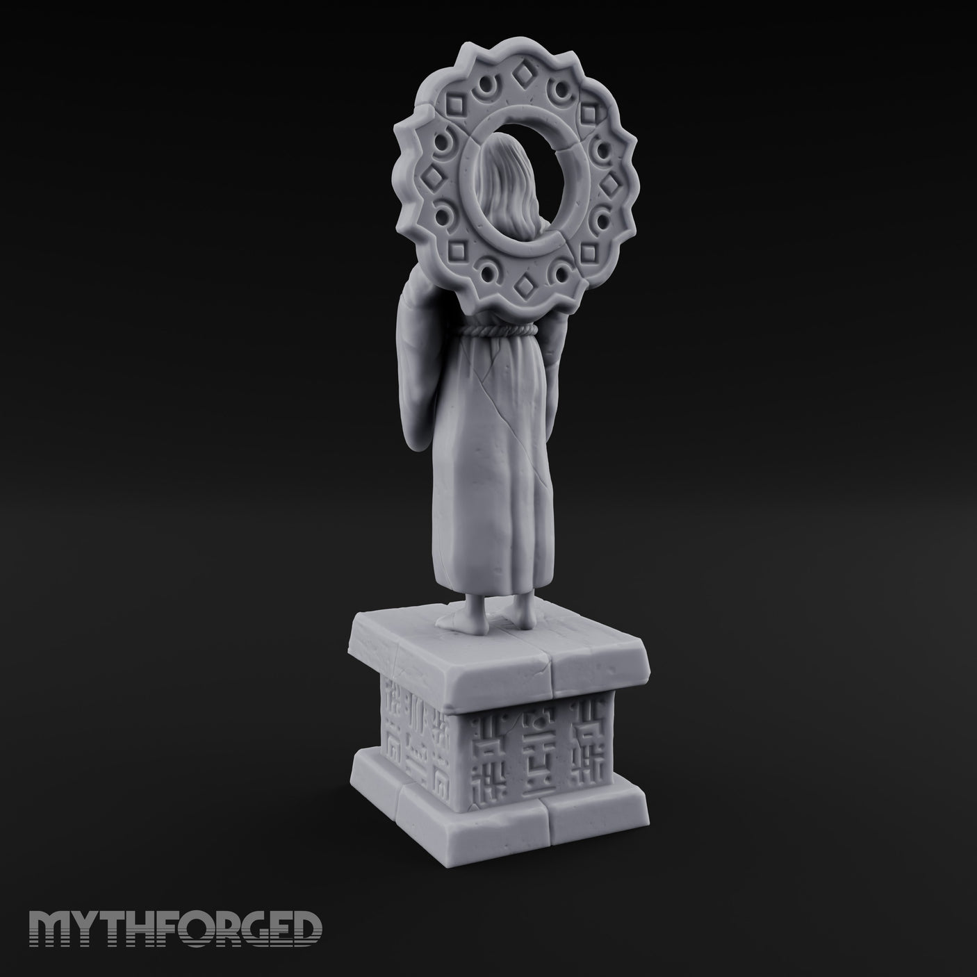Halo-Backed Glyph-Pedestaled Robed Saint Statue gallery 6
