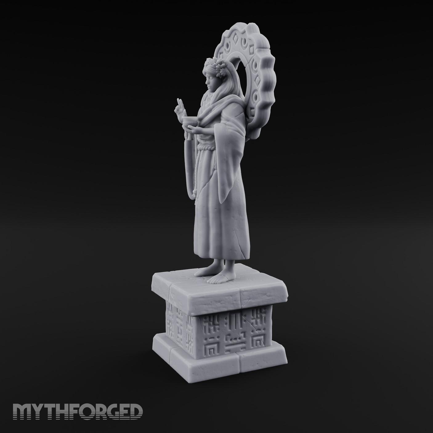 Halo-Backed Glyph-Pedestaled Robed Saint Statue gallery 8