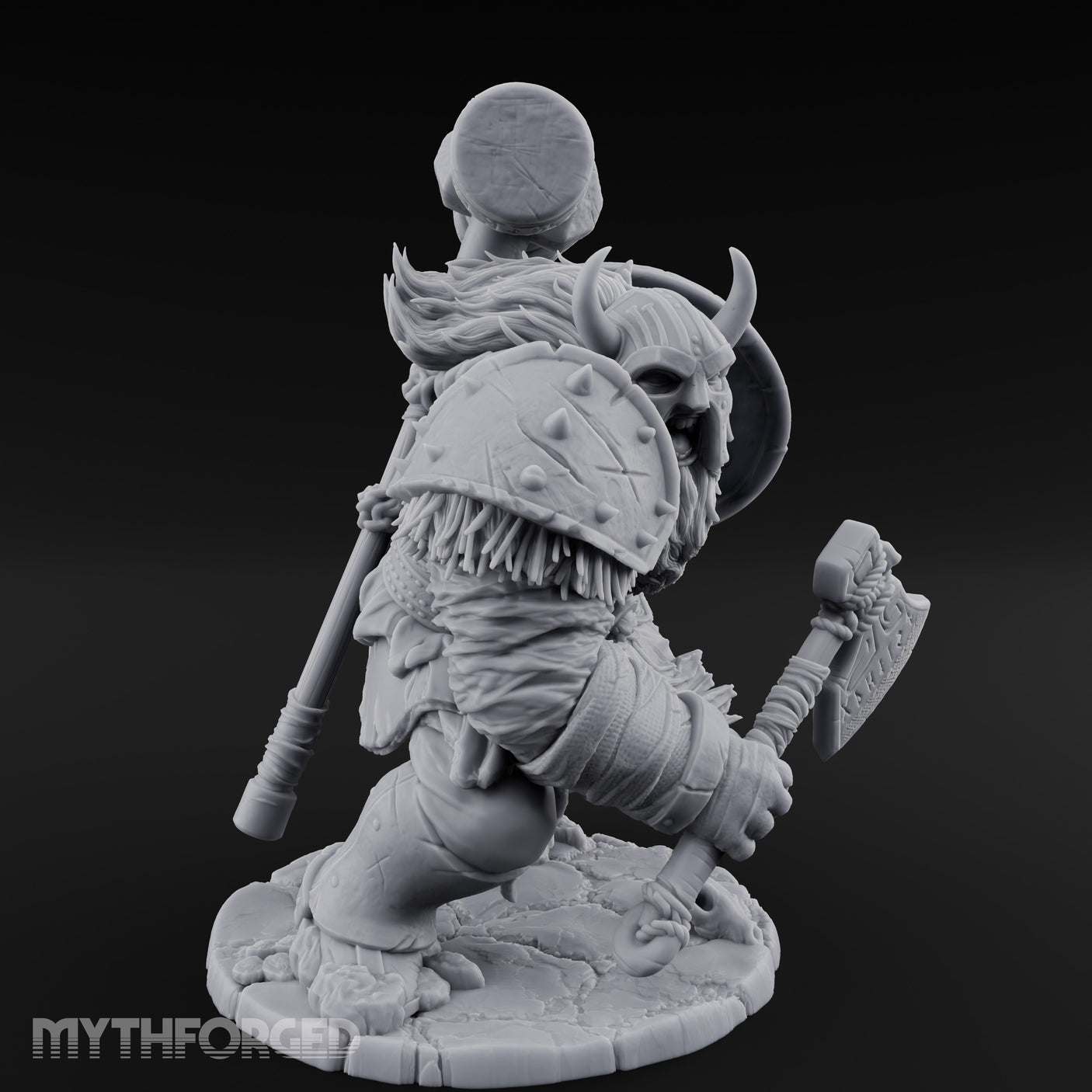 Hammer Raised Axe Lunging Dwarf Berserker Miniature for Dungeons and Dragons, Pathfinder or other TTRPGs