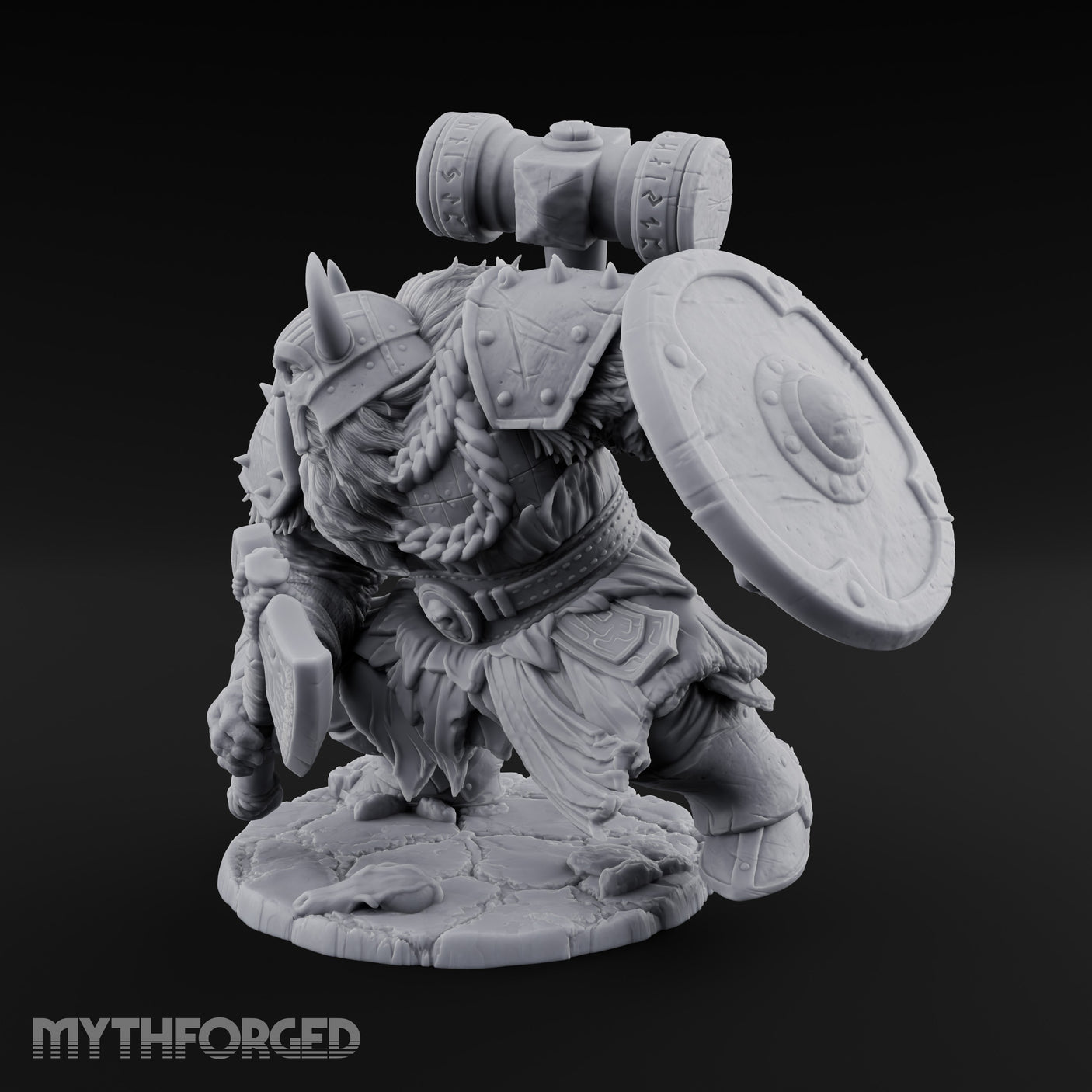 Hammer Raised Axe Lunging Dwarf Berserker Miniature for Dungeons and Dragons, Pathfinder or other TTRPGs