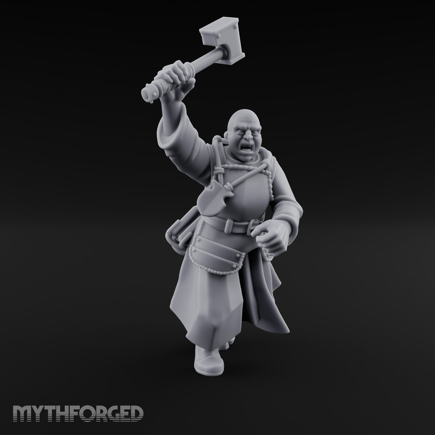 Hammer Raised Bellowing Human Battle Priest Miniature for Dungeons and Dragons, Pathfinder or other TTRPGs