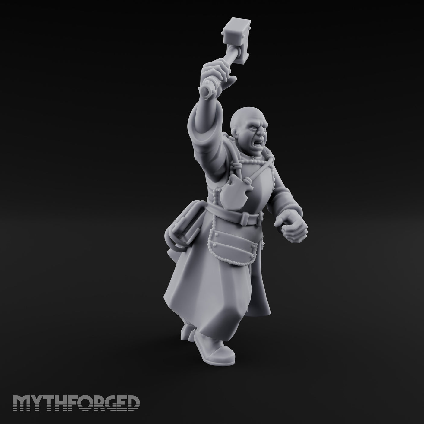 Hammer Raised Bellowing Human Battle Priest Miniature for Dungeons and Dragons, Pathfinder or other TTRPGs