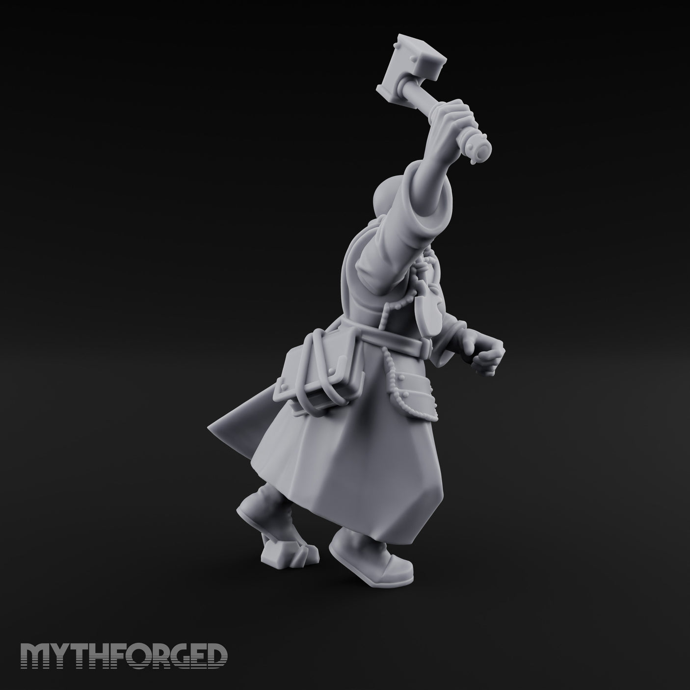 Hammer Raised Bellowing Human Battle Priest Miniature for Dungeons and Dragons, Pathfinder or other TTRPGs