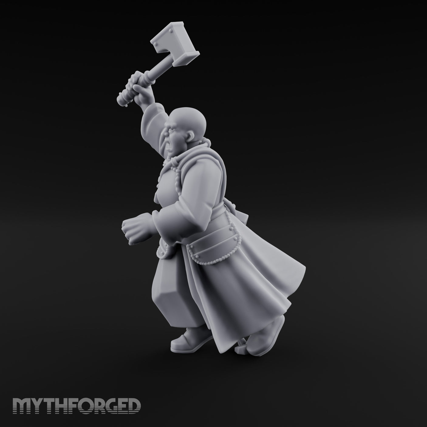 Hammer Raised Bellowing Human Battle Priest Miniature for Dungeons and Dragons, Pathfinder or other TTRPGs