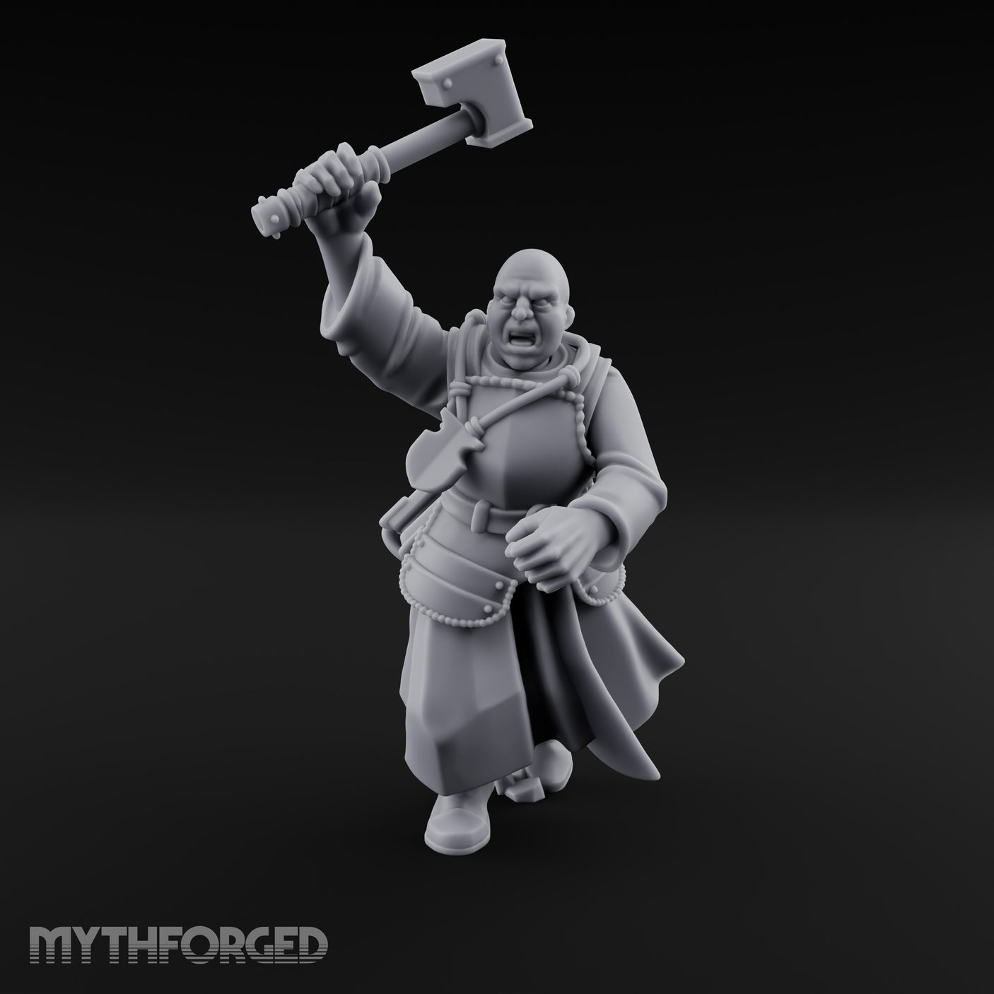 Hammer Raised Bellowing Human Battle Priest Miniature for Dungeons and Dragons, Pathfinder or other TTRPGs