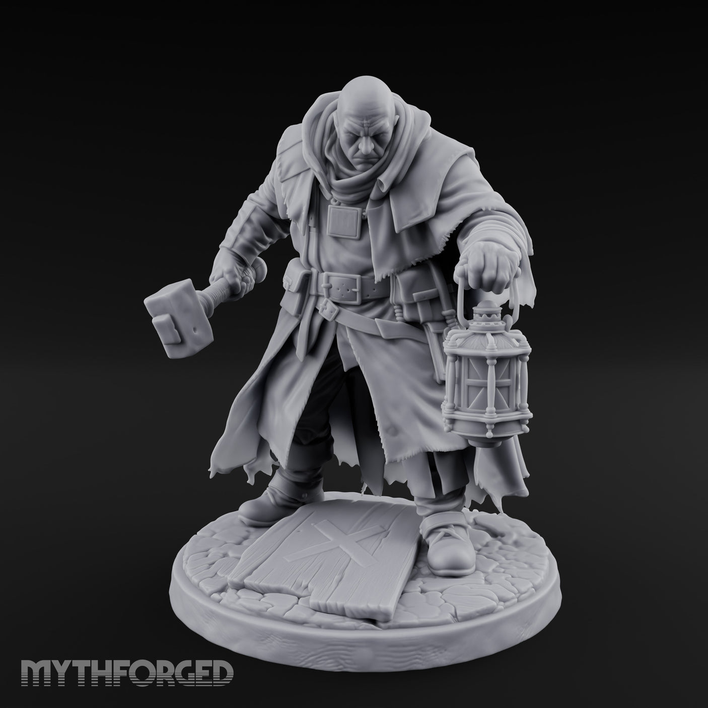 Hammer Swinging Lantern Clutching Human Plague Hunter Miniature for Dungeons and Dragons, Pathfinder or other TTRPGs
