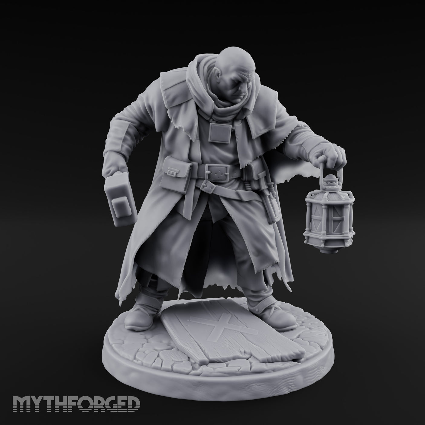 Hammer Swinging Lantern Clutching Human Plague Hunter Miniature for Dungeons and Dragons, Pathfinder or other TTRPGs