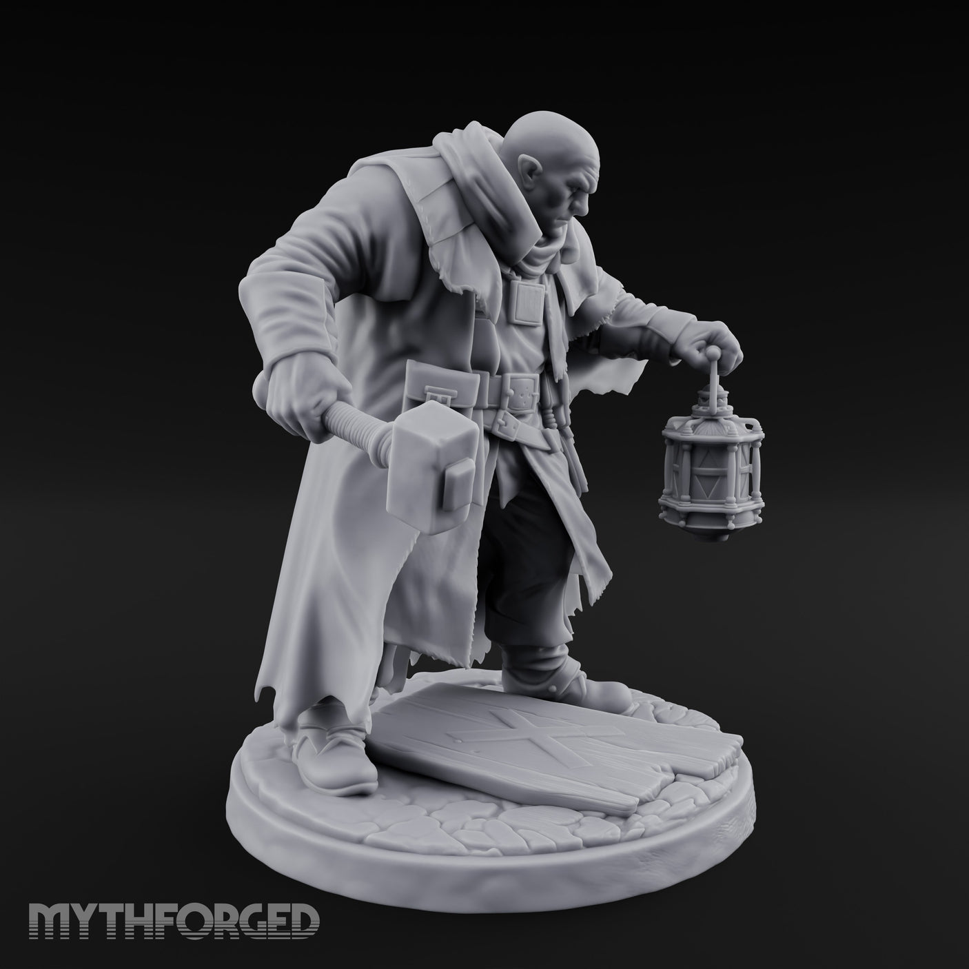 Hammer Swinging Lantern Clutching Human Plague Hunter Miniature for Dungeons and Dragons, Pathfinder or other TTRPGs