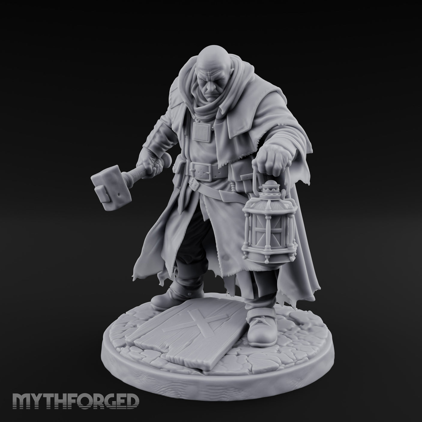 Hammer Swinging Lantern Clutching Human Plague Hunter Miniature for Dungeons and Dragons, Pathfinder or other TTRPGs