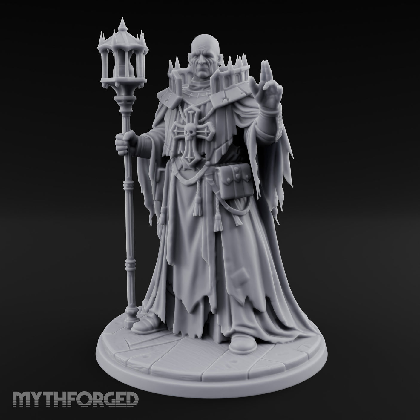 Hand Raising Staff Bearing Human Death Priest Miniature for Dungeons and Dragons, Pathfinder or other TTRPGs