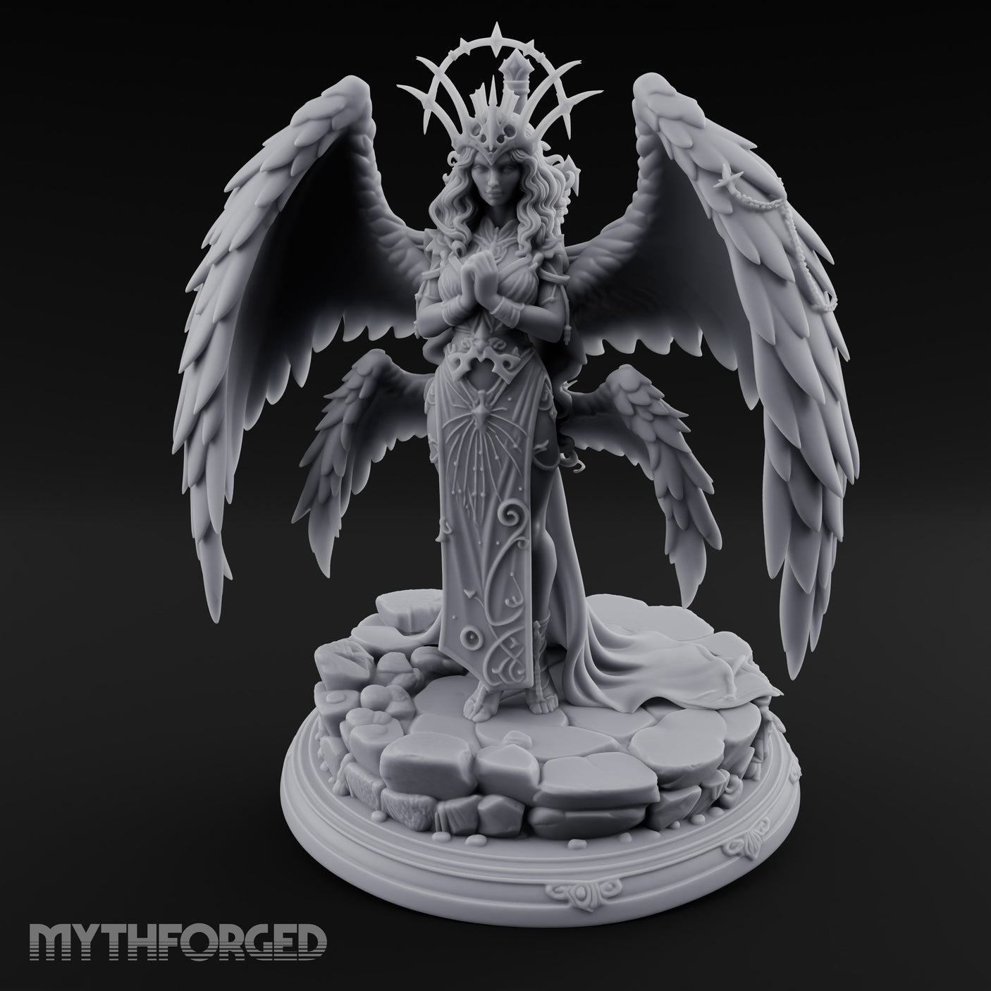 Hands Clasped Angel Priestess Miniature for Dungeons and Dragons, Pathfinder or other TTRPGs