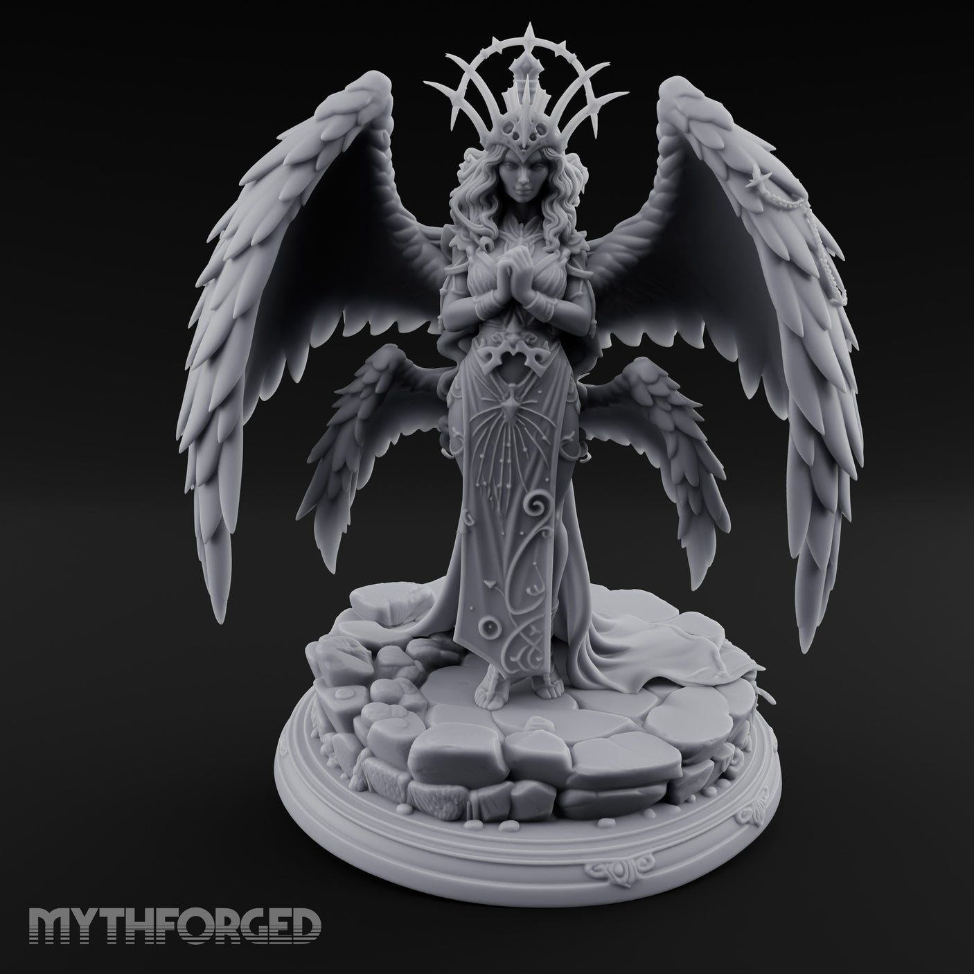 Hands Clasped Angel Priestess Miniature for Dungeons and Dragons, Pathfinder or other TTRPGs
