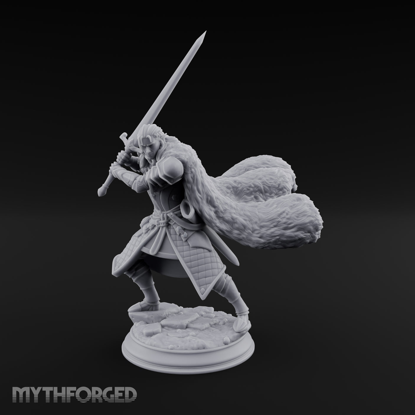 Cape Billowing Human Swordsman Miniature for Dungeons and Dragons, Pathfinder or other TTRPGs