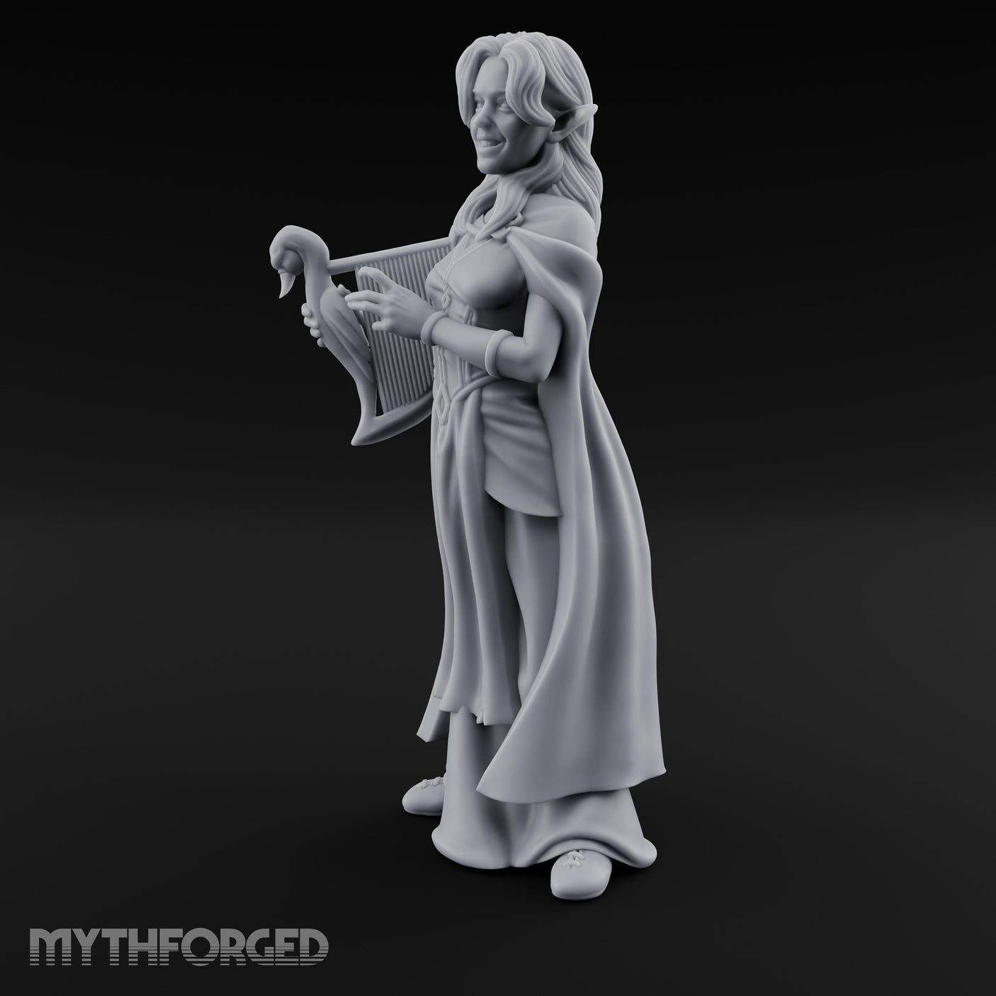 Harp Plucking Elf Bard Miniature for Dungeons and Dragons, Pathfinder or other TTRPGs