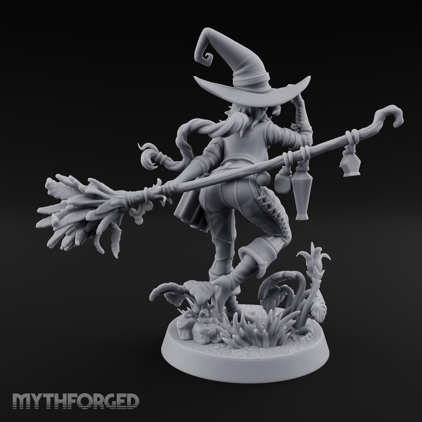 Hat Tipping Broom Riding Human Witch Miniature for Dungeons and Dragons, Pathfinder or other TTRPGs