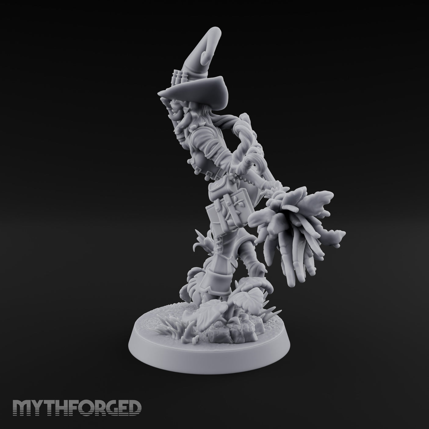Hat Tipping Broom Riding Human Witch Miniature for Dungeons and Dragons, Pathfinder or other TTRPGs