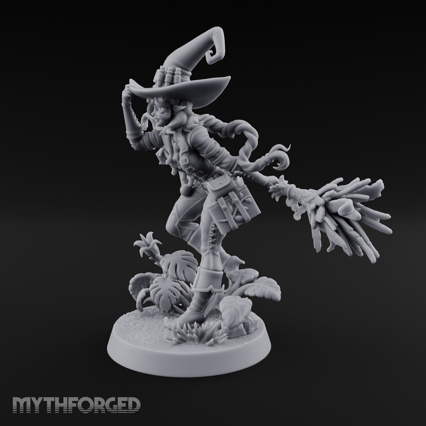 Hat Tipping Broom Riding Human Witch Miniature for Dungeons and Dragons, Pathfinder or other TTRPGs