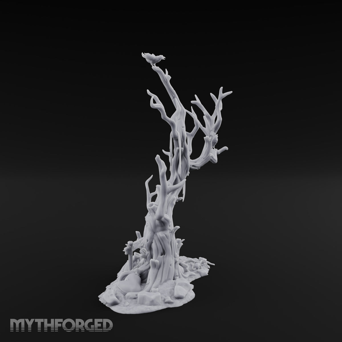Wouldn't Climb It Twice Haunted Dead Tree with Crows, Broken Ladder and Skull Debris Base