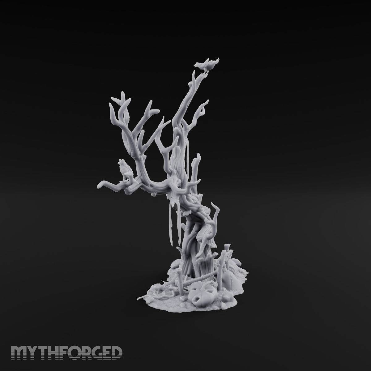 Wouldn't Climb It Twice Haunted Dead Tree with Crows, Broken Ladder and Skull Debris Base