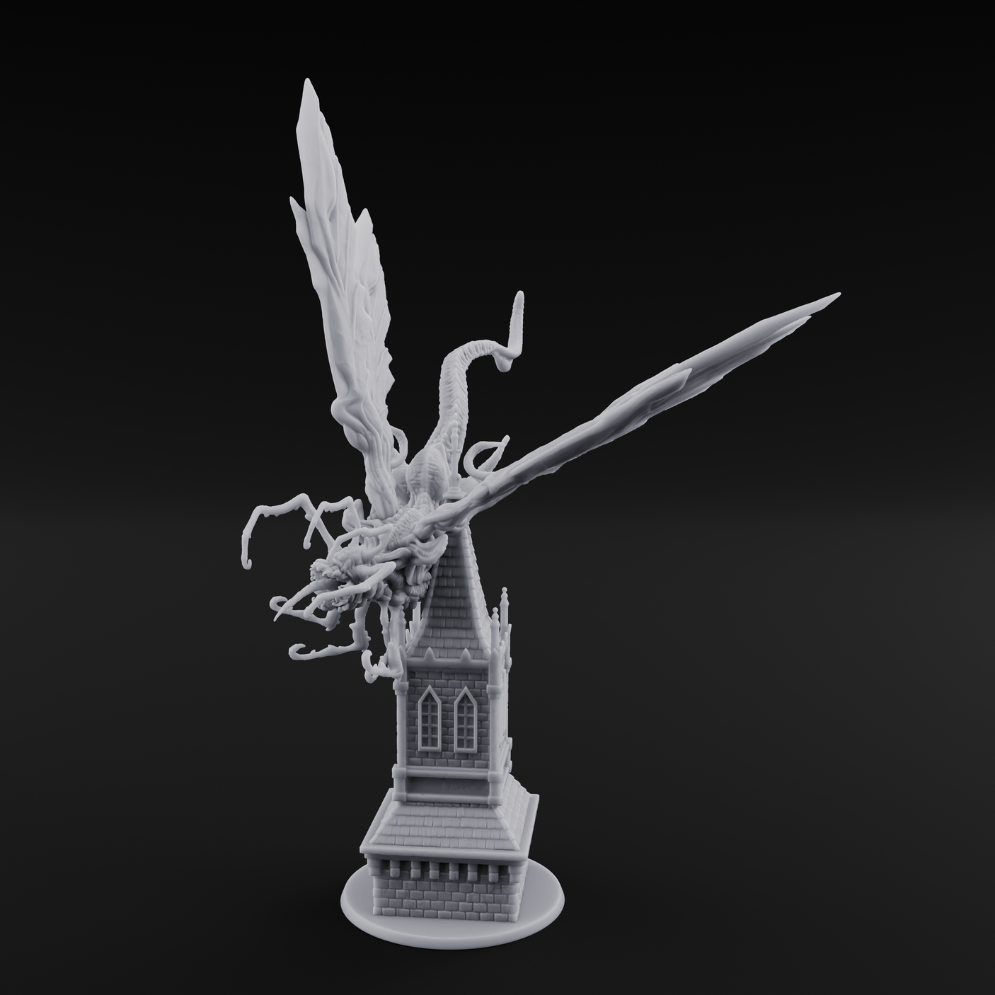 Bursting From The Spire Hunting Horror Miniature for Dungeons and Dragons, Pathfinder or other TTRPGs