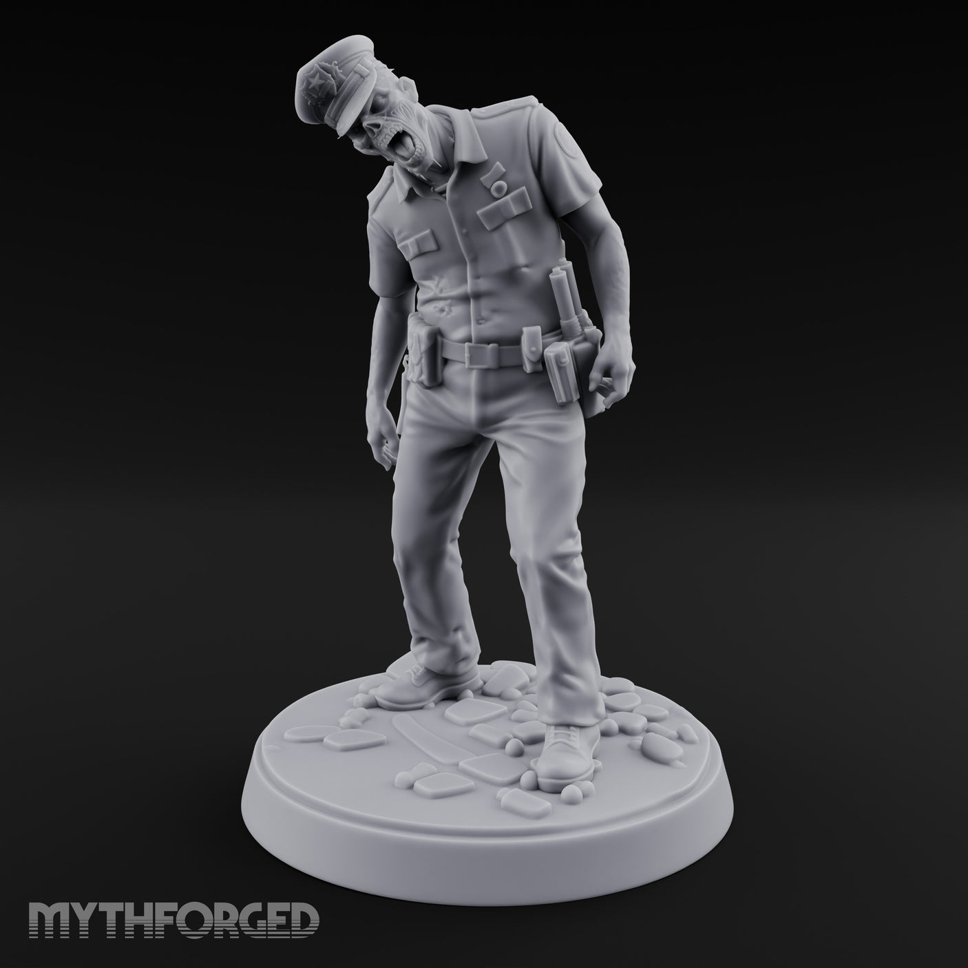 Head Lolling Shuffling Zombie Police Officer Miniature for Dungeons and Dragons, Pathfinder or other TTRPGs