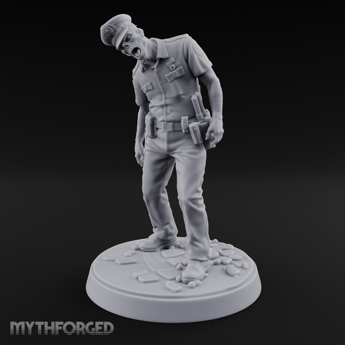 Head Lolling Shuffling Zombie Police Officer Miniature for Dungeons and Dragons, Pathfinder or other TTRPGs
