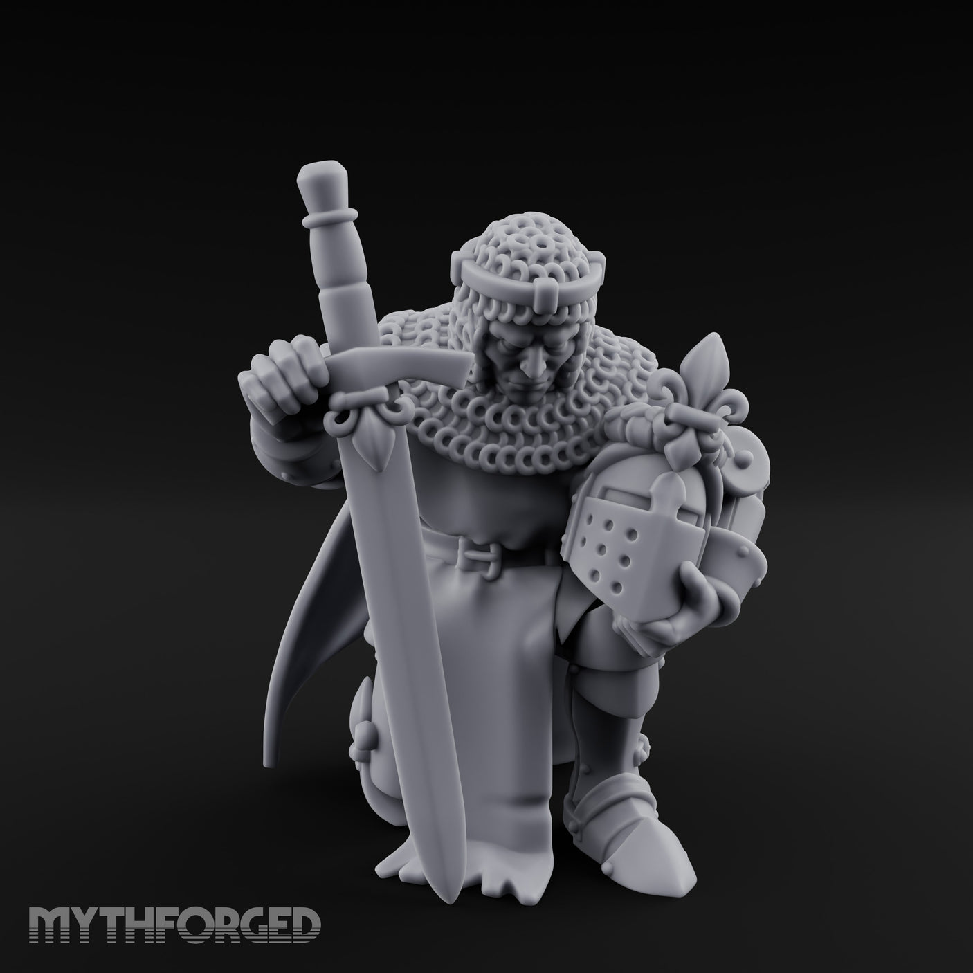 Helmet Clasped Sword Resting Human Knight Miniature for Dungeons and Dragons, Pathfinder or other TTRPGs