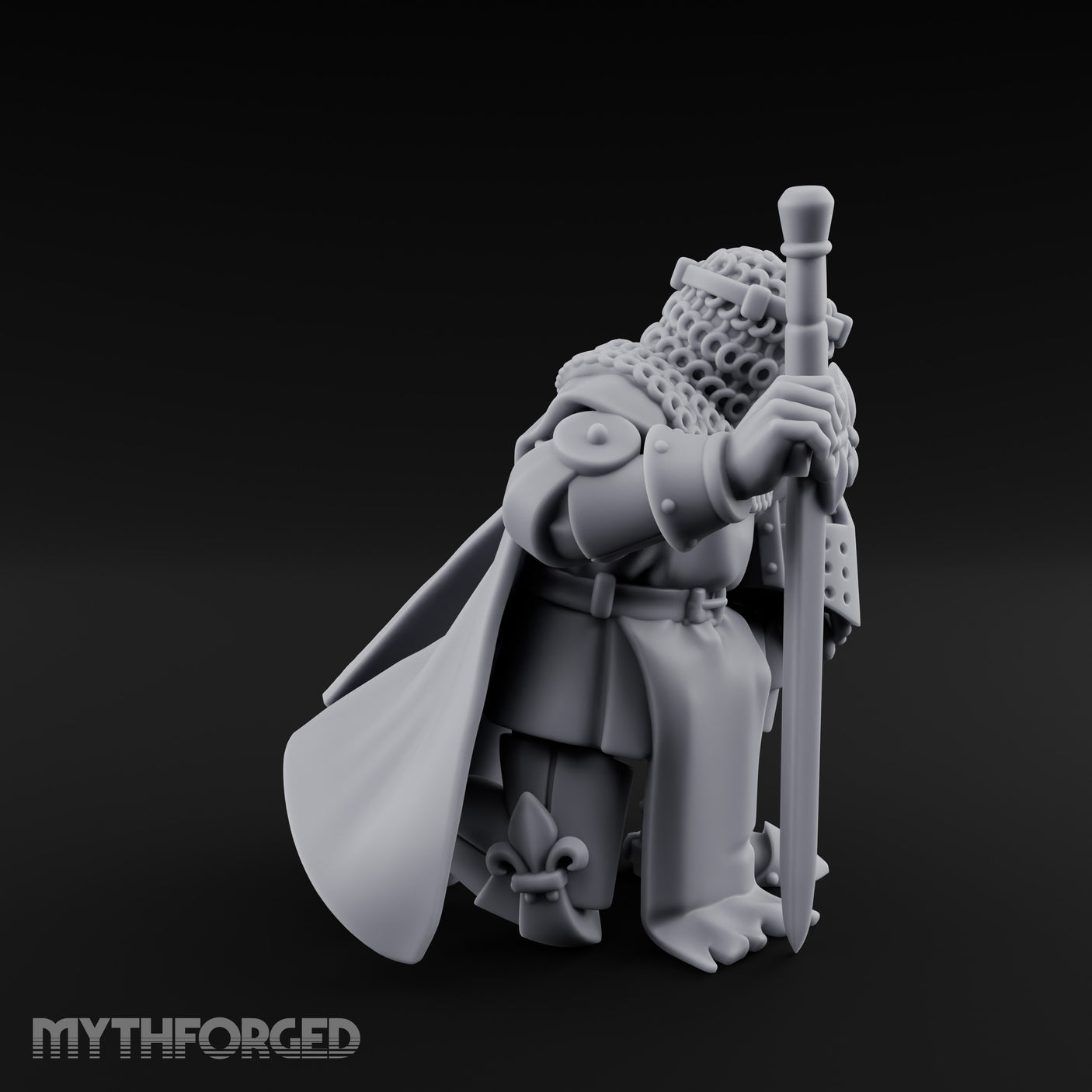 Helmet Clasped Sword Resting Human Knight Miniature for Dungeons and Dragons, Pathfinder or other TTRPGs