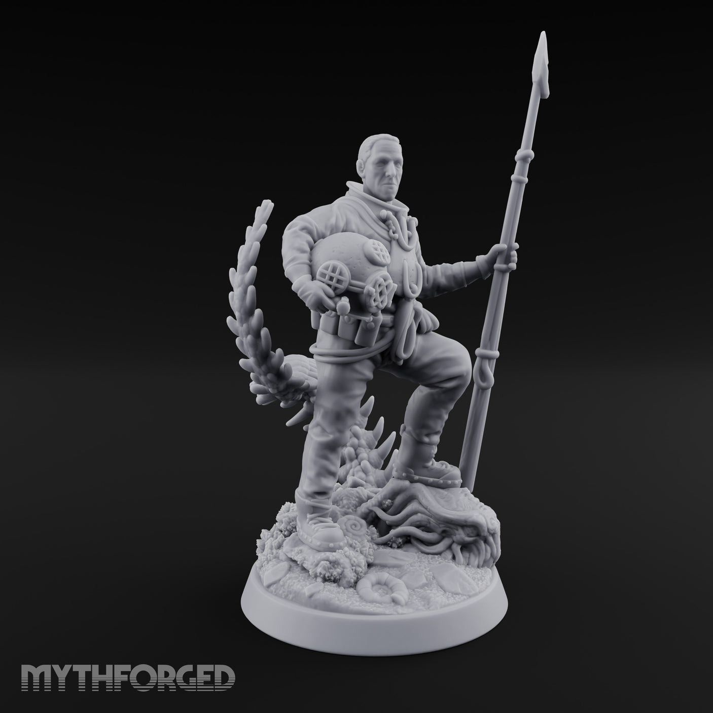 Helmet Tucked Human Deep Sea Diver Miniature for Dungeons and Dragons, Pathfinder or other TTRPGs
