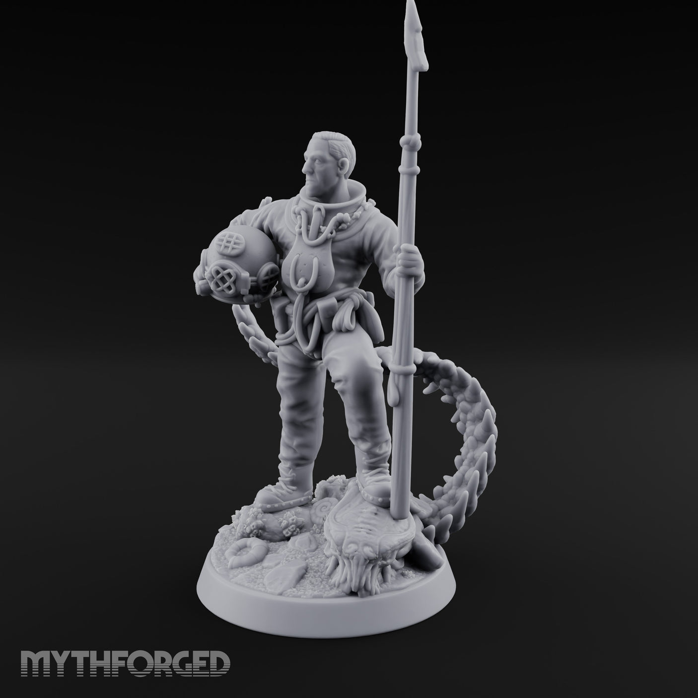 Helmet Tucked Human Deep Sea Diver Miniature for Dungeons and Dragons, Pathfinder or other TTRPGs