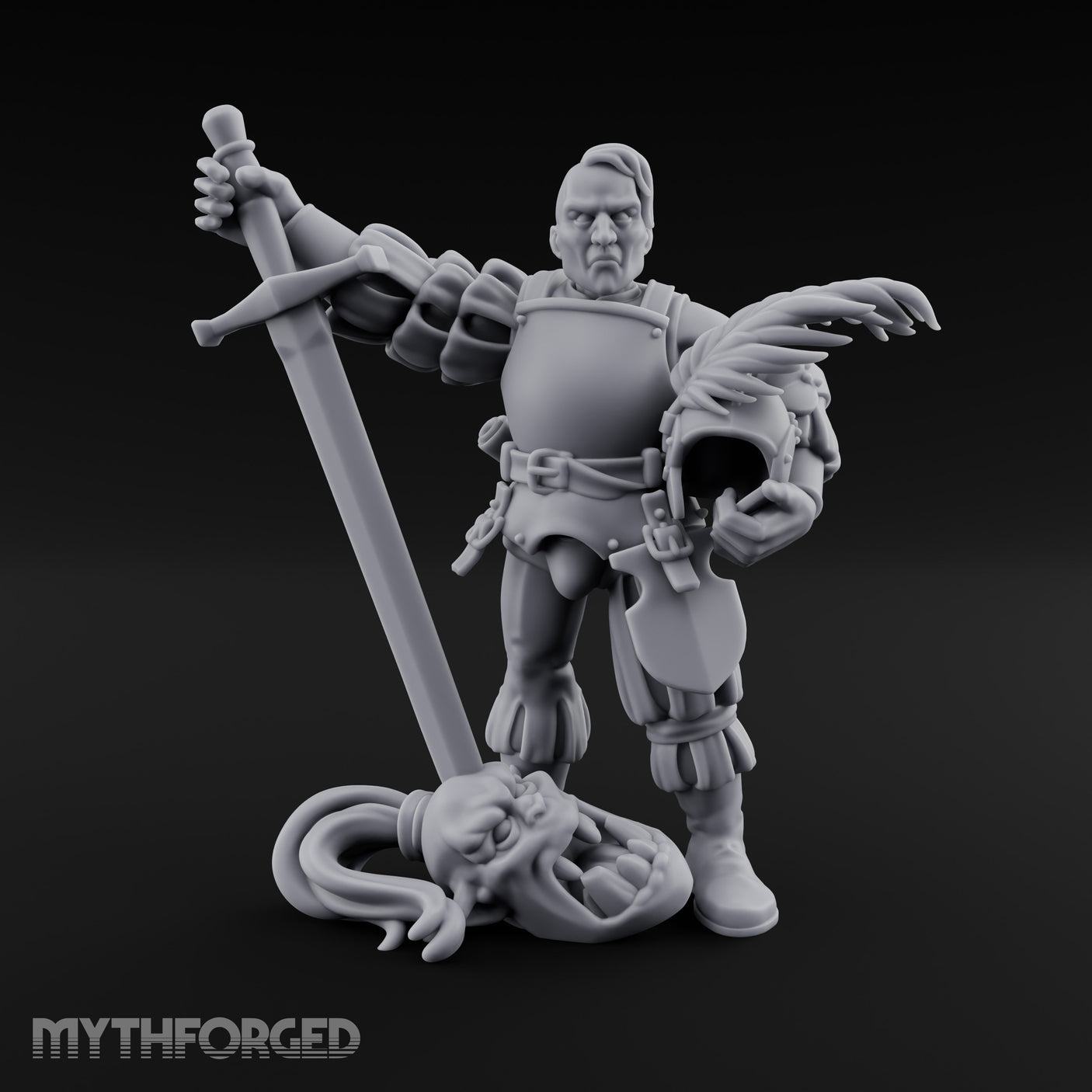 Helmet Tucked Serpent Stomping Human Captain Miniature for Dungeons and Dragons, Pathfinder or other TTRPGs