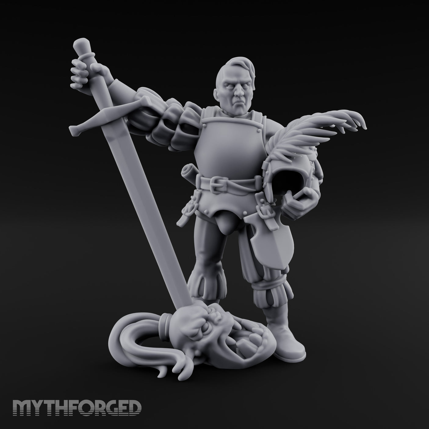 Helmet Tucked Serpent Stomping Human Captain Miniature for Dungeons and Dragons, Pathfinder or other TTRPGs