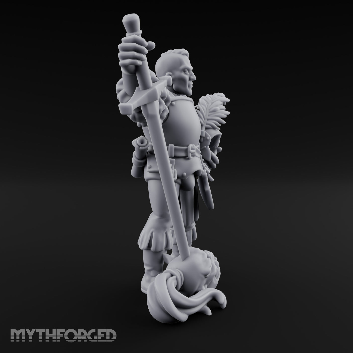 Helmet Tucked Serpent Stomping Human Captain Miniature for Dungeons and Dragons, Pathfinder or other TTRPGs
