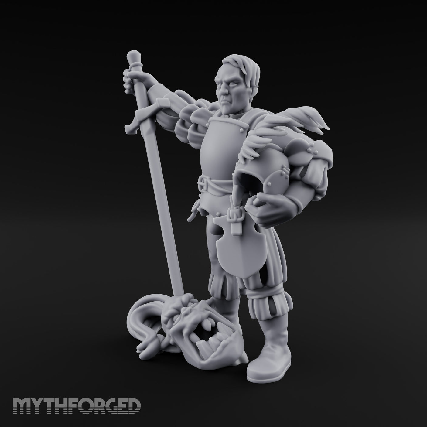 Helmet Tucked Serpent Stomping Human Captain Miniature for Dungeons and Dragons, Pathfinder or other TTRPGs