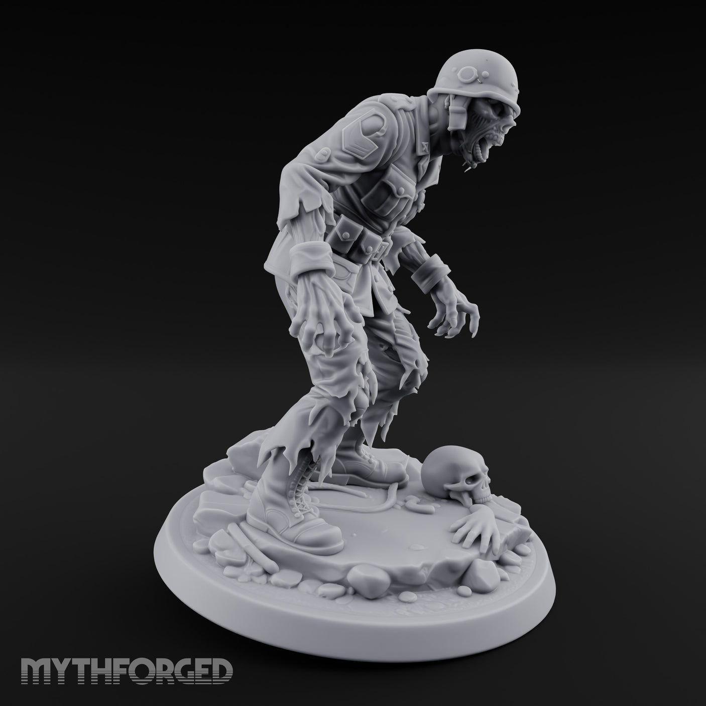 Helmet Wearing Claws Outstretched Zombie Soldier Miniature for Dungeons and Dragons, Pathfinder or other TTRPGs