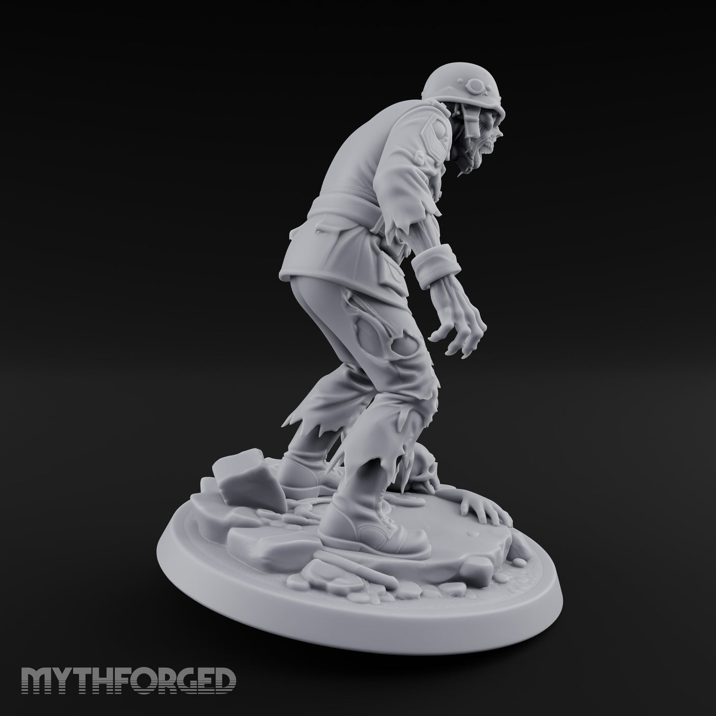 Helmet Wearing Claws Outstretched Zombie Soldier Miniature for Dungeons and Dragons, Pathfinder or other TTRPGs