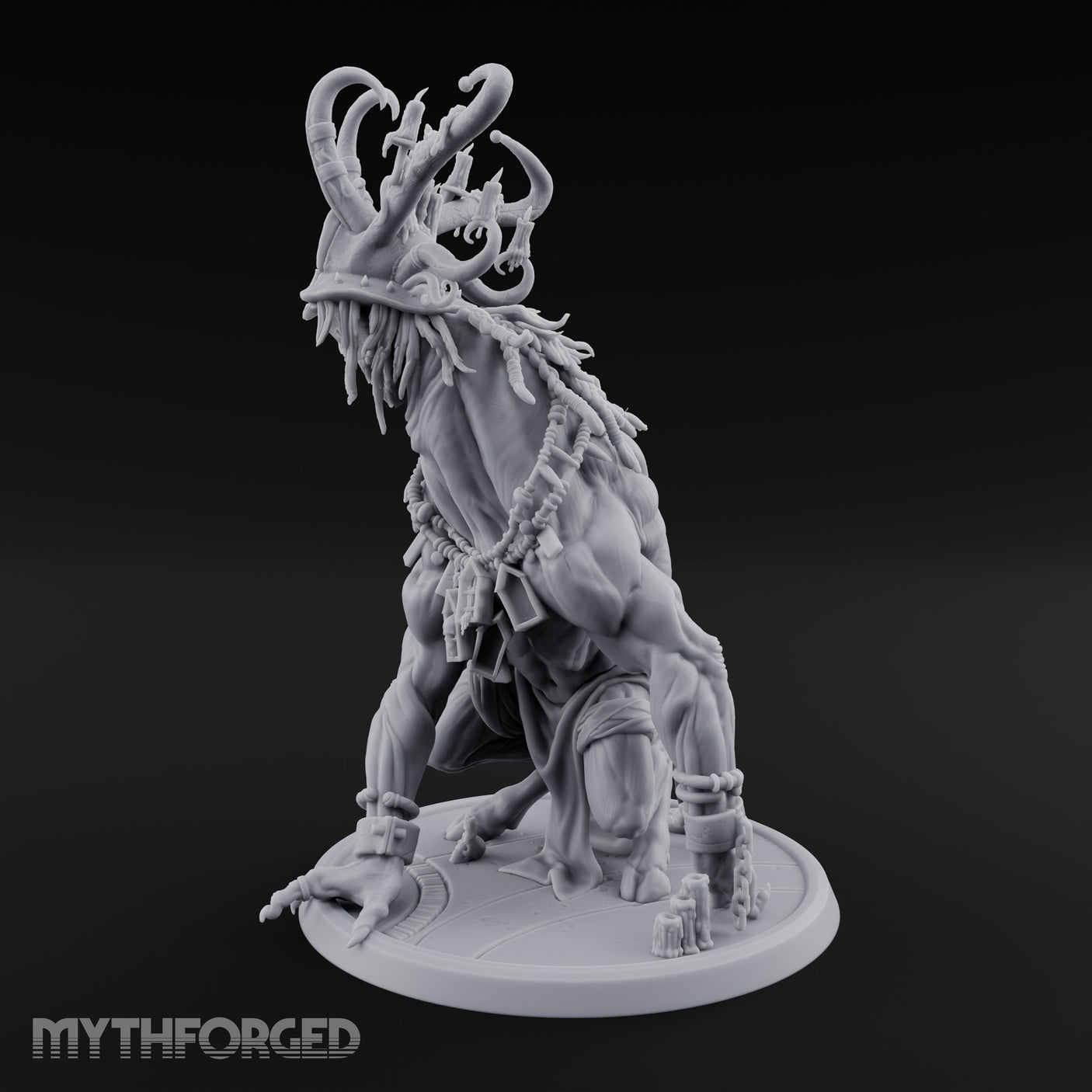Helmeted Demon Shaman Miniature for Dungeons and Dragons, Pathfinder or other TTRPGs