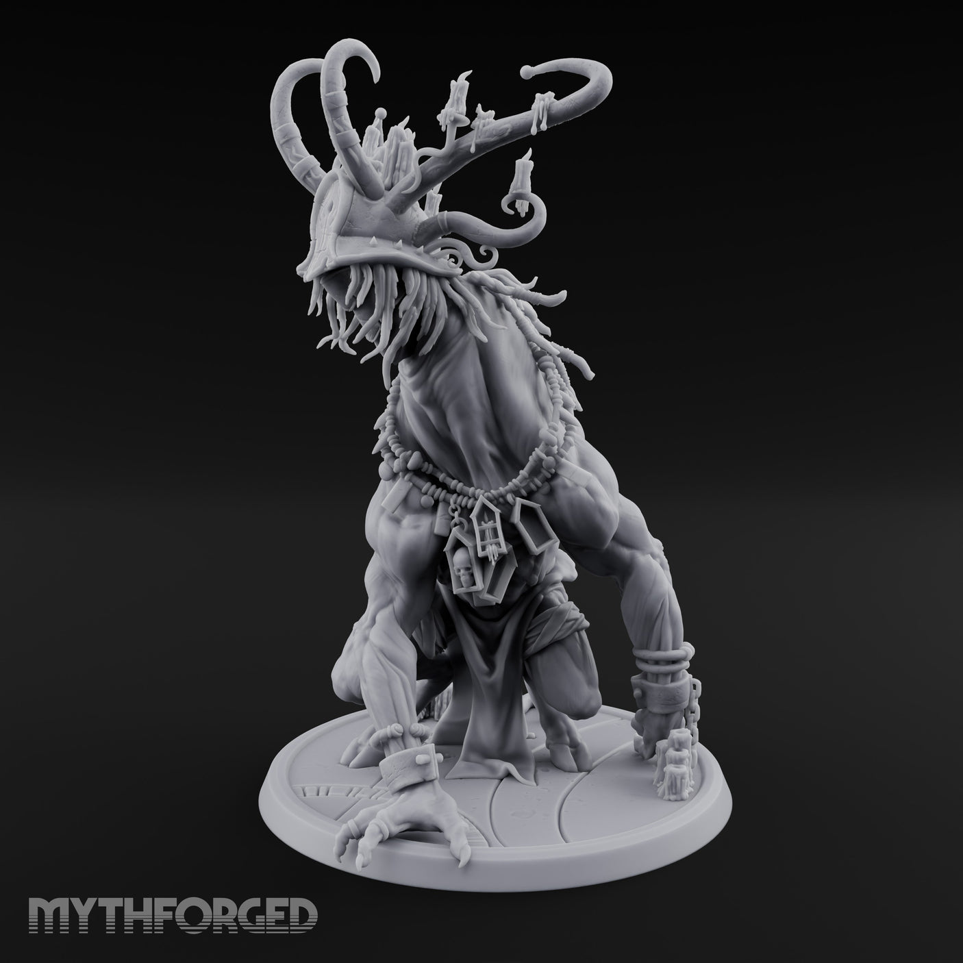 Helmeted Demon Shaman Miniature for Dungeons and Dragons, Pathfinder or other TTRPGs