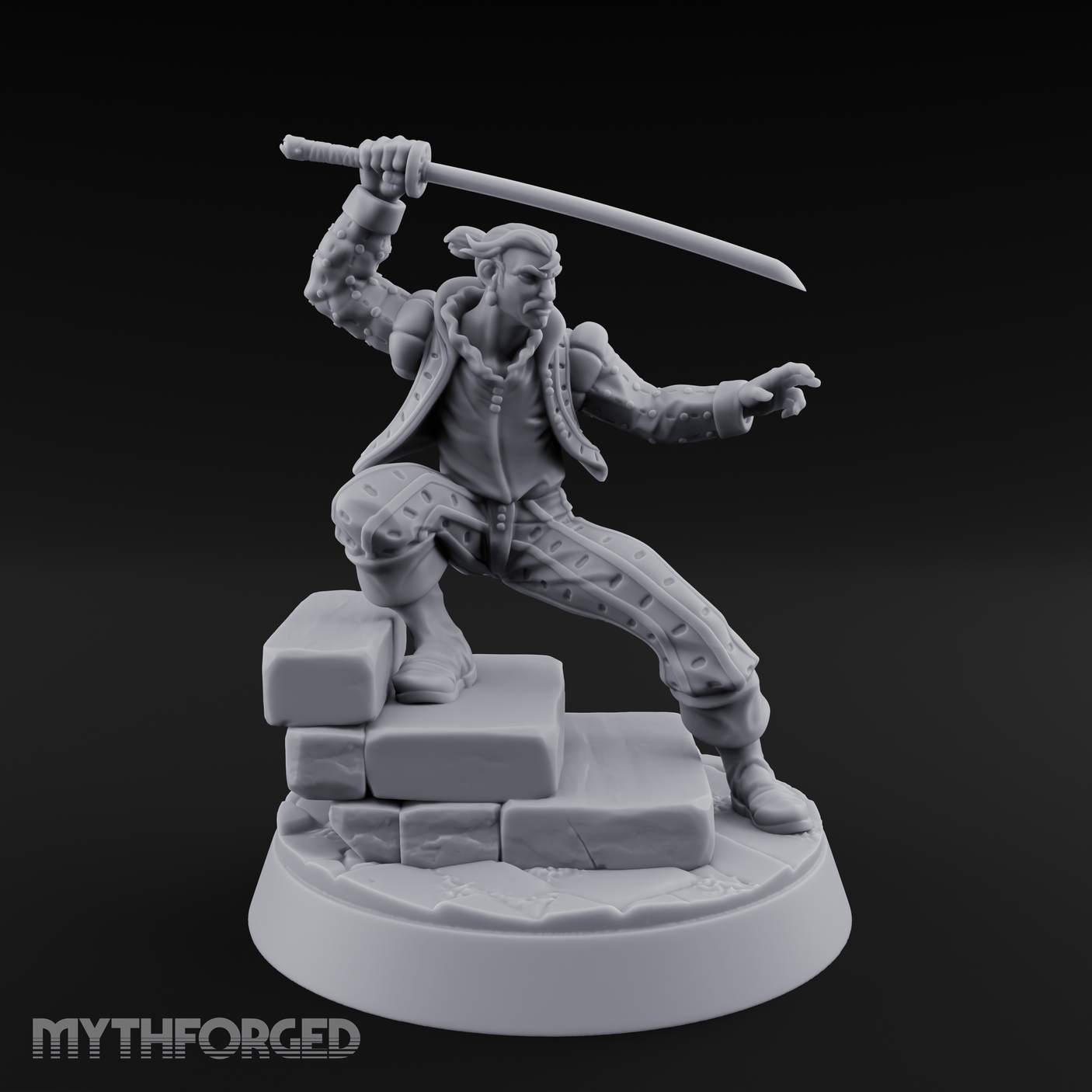Balanced On Stone Human Swordmaster Miniature for Dungeons and Dragons, Pathfinder or other TTRPGs