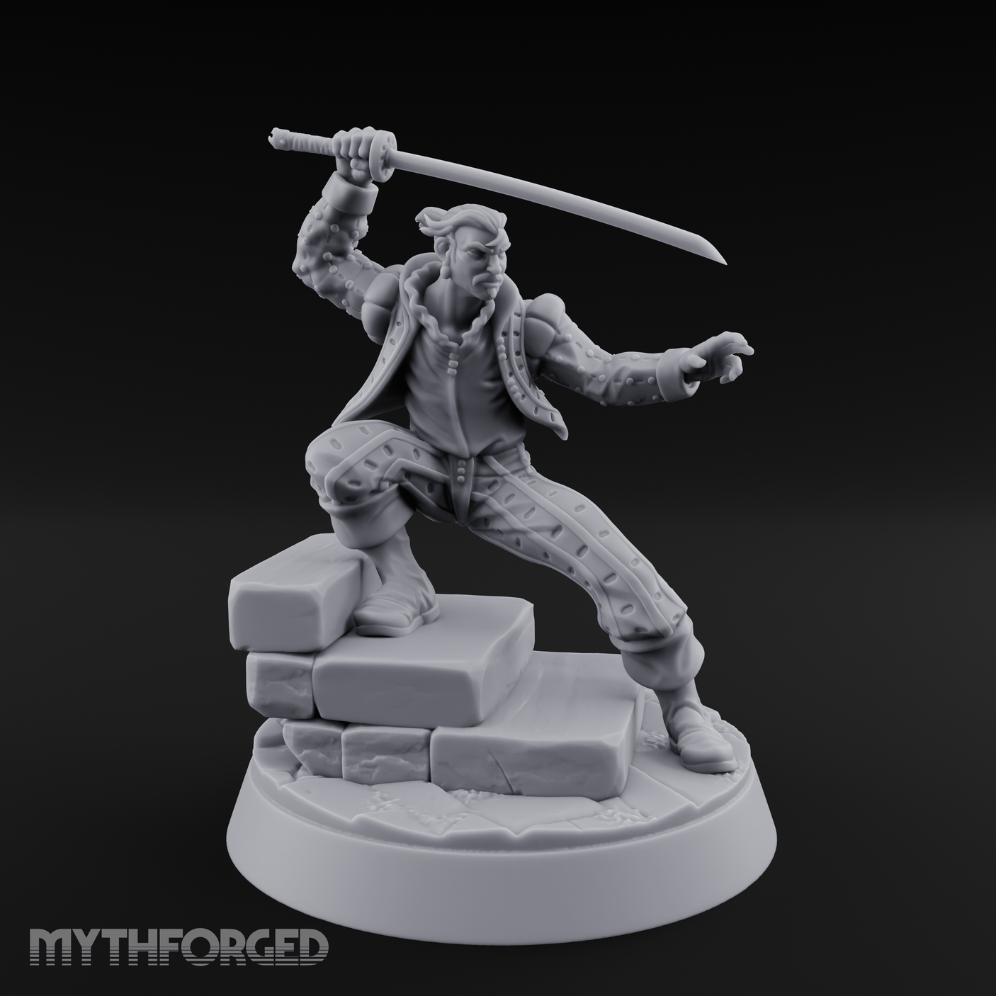 Balanced On Stone Human Swordmaster Miniature for Dungeons and Dragons, Pathfinder or other TTRPGs
